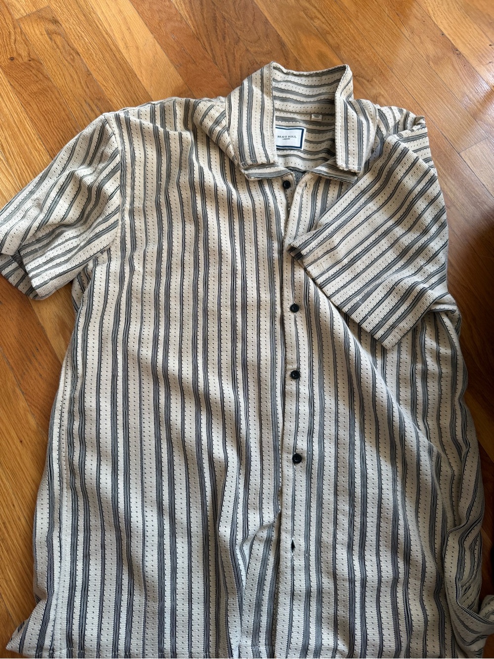 Brave Soul Cream and Navy Vertical Stripe Short Sleeve Shirt